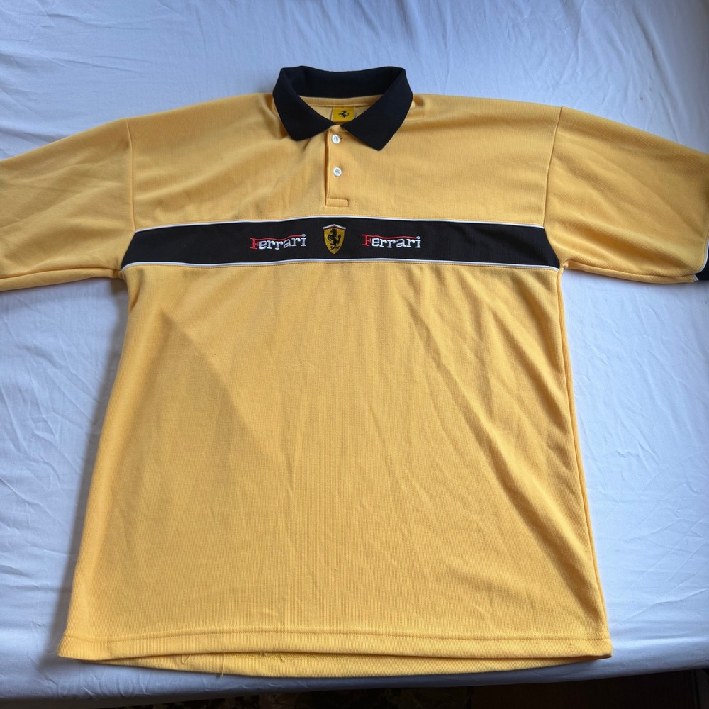 Vintage Ferrari Polo Shirt Yellow Nice Man Sports Mens Size XL 90s